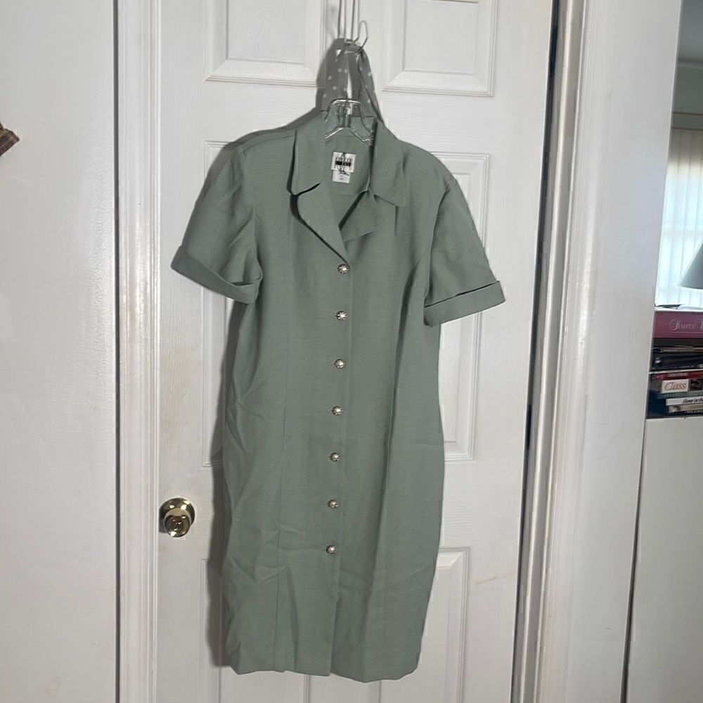 Vintage NWOT Leslie Faye Green Dress with Green Polka Dot Scarf